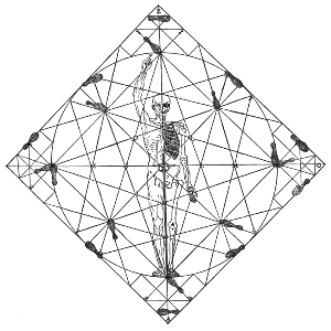 Gerard Thibault's magic circle diagram with a human figure for scale and footsteps at certain points